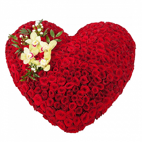 Букет "Любящее сердце" из роз и орхидей